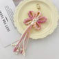Crochet Flower Keychain Variegated Cotton Cord Pearl Tassels 24cm 8