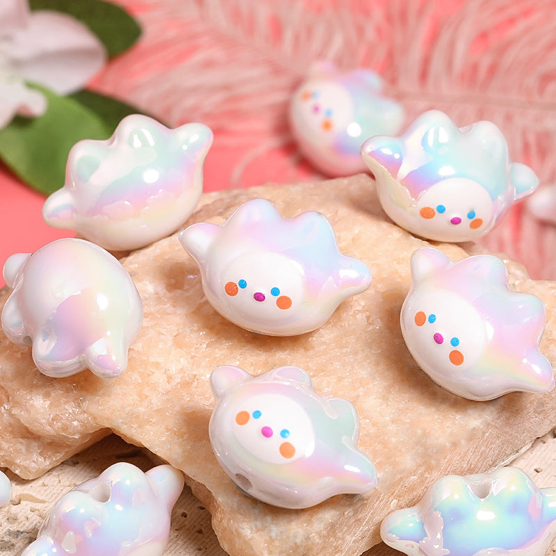 Plated Dumpling Doll Acrylic Beads 27mm UV Rainbow Pastel 25pcs