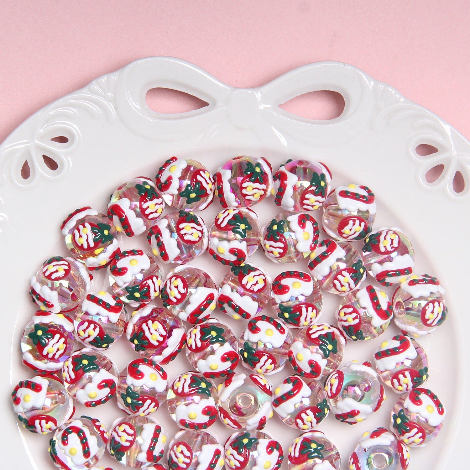 Hand Painted Christmas Tree Snowflake Acrylic Beads 18mm Festive 10pcs 3