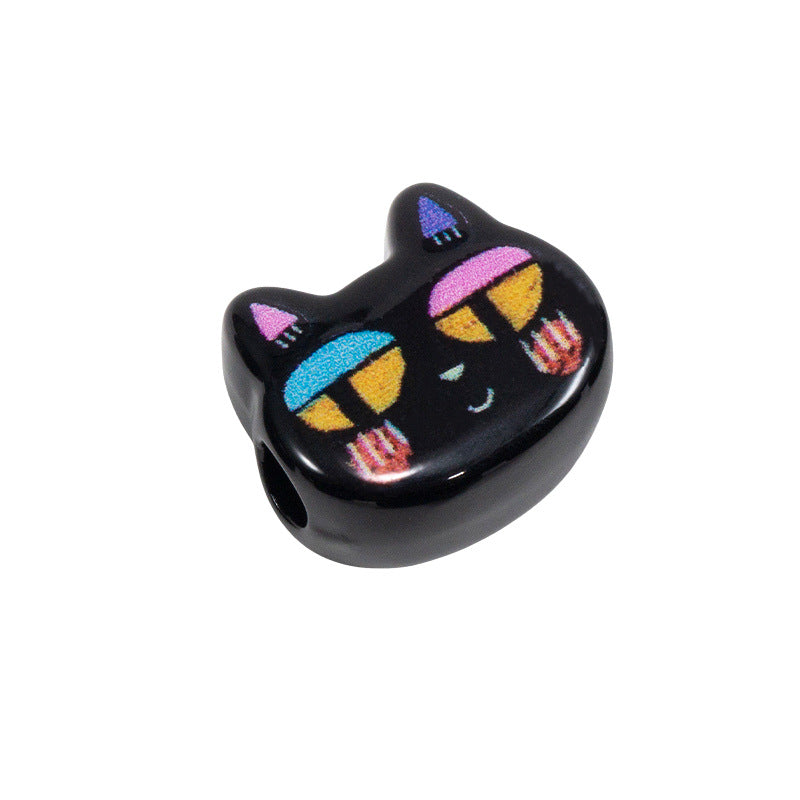 Painted Big Eyed Kitten Acrylic Beads 18mm Colorful Mixed 10pcs 12