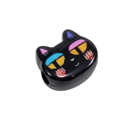 Painted Big Eyed Kitten Acrylic Beads 18mm Colorful Mixed 10pcs 12