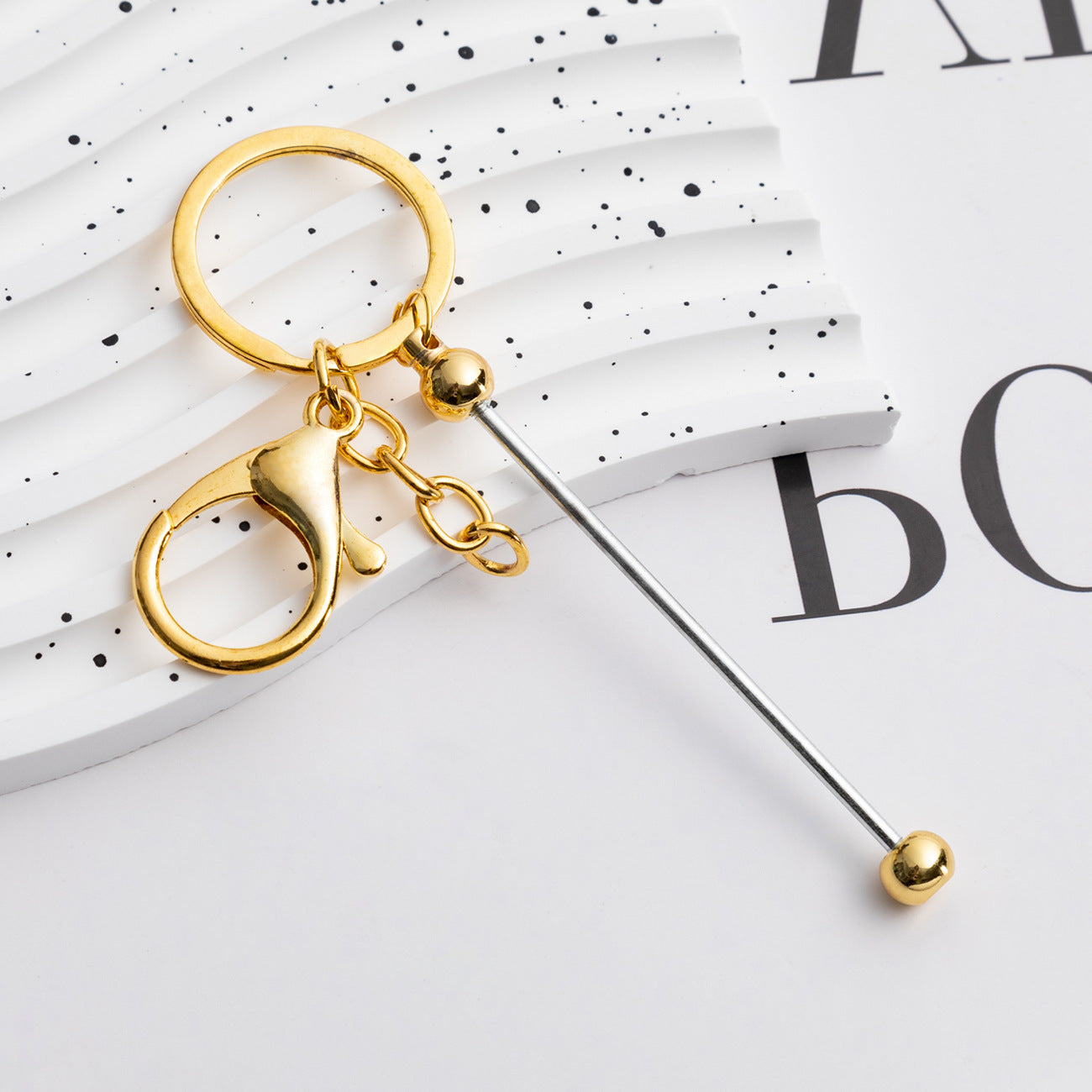 Beadable Keychain Metal Slender Shaft Polished Ball Lobster Clasp 7