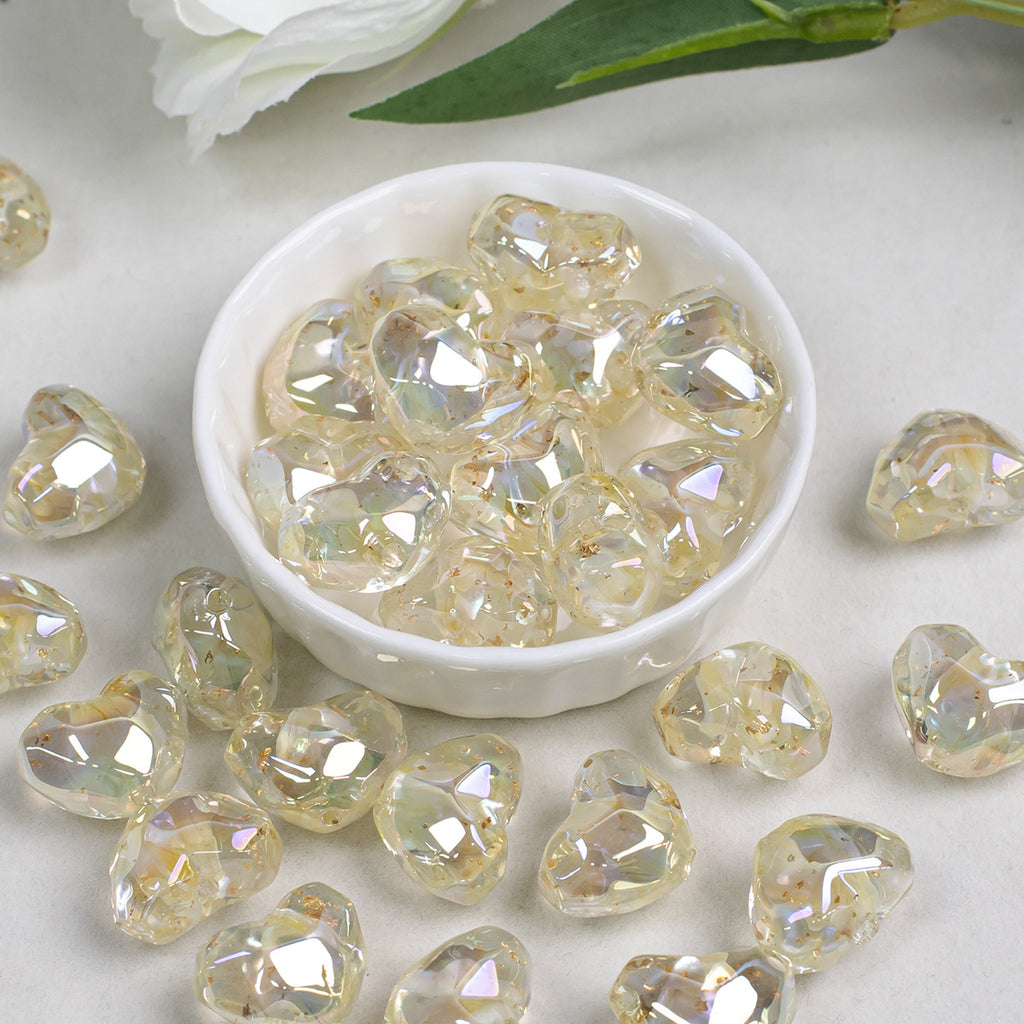 Floral Faceted Heart Acrylic Beads 20mm Resin 5pcs 6