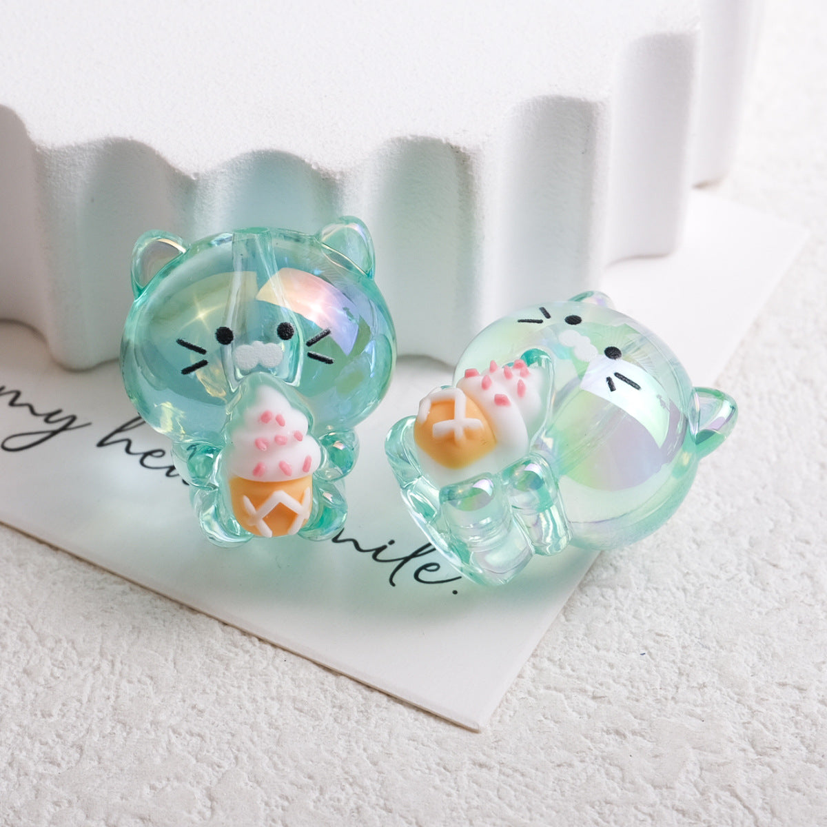 Plating Heart Acrylic Beads 27mm Transparent Cat Design 10pcs 9