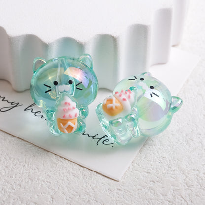 Plating Heart Acrylic Beads 27mm Transparent Cat Design 10pcs 9
