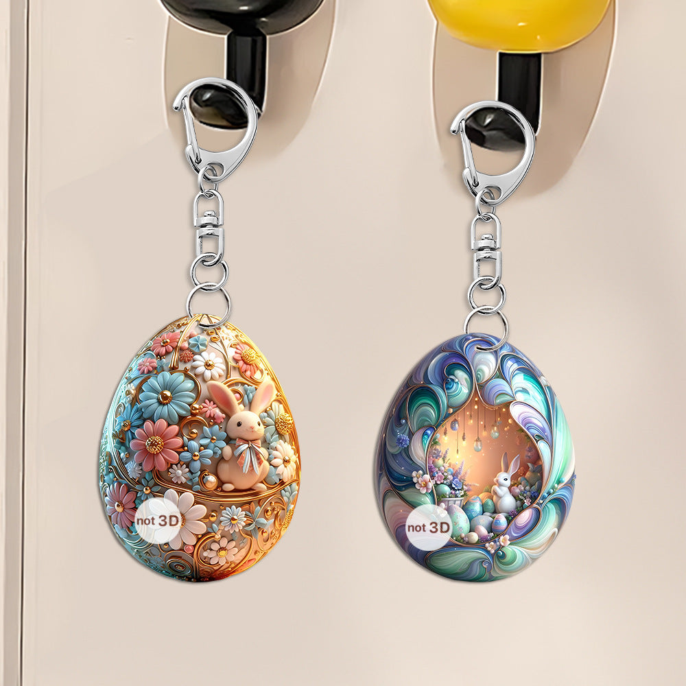 Easter Rabbit Keychain Acrylic Printed Garden Design 2pcs 6cm