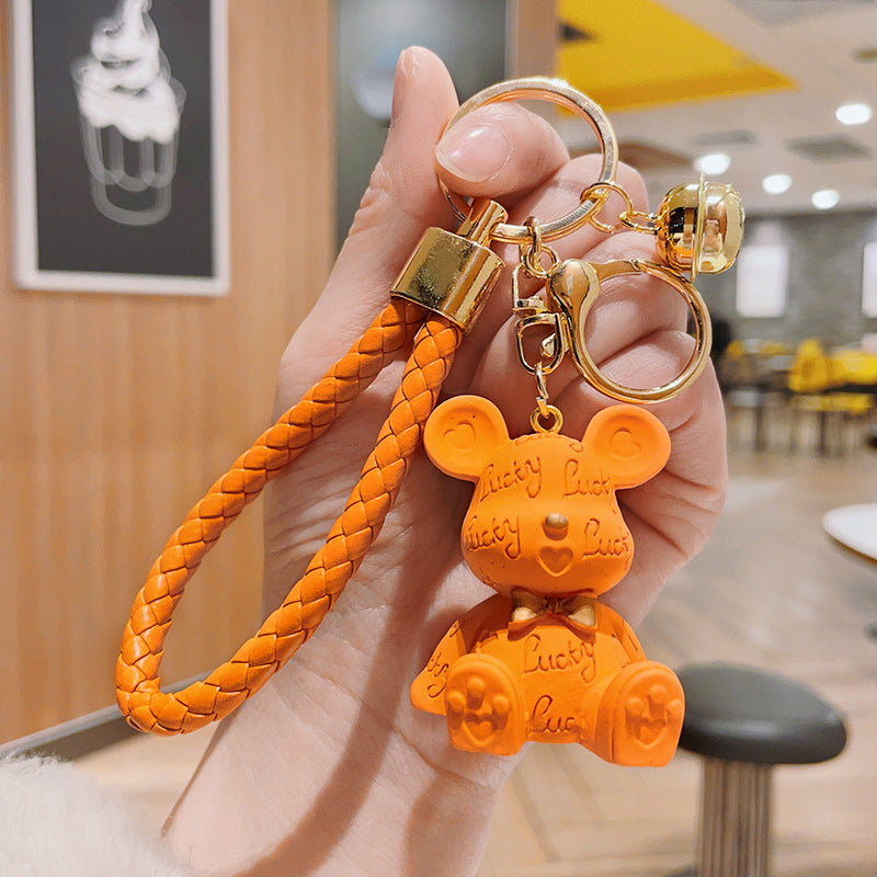 Resin Bear Keychain Embossed Lucky Letter Gold Bowtie Charm 6
