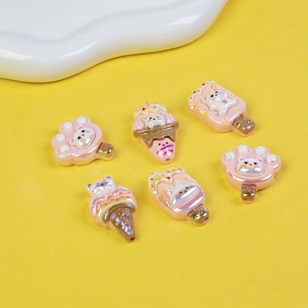 Bear Ice Cream Series Resin Beads Glossy Pastel Pink 20pcs 4
