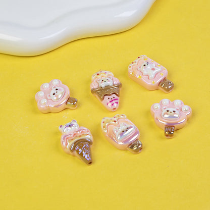 Bear Ice Cream Series Resin Beads Glossy Pastel Pink 20pcs 4