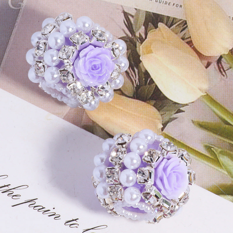 Fancy Rose Rhinestone Beads 25mm Polymer Clay Encrusted 5pcs 12