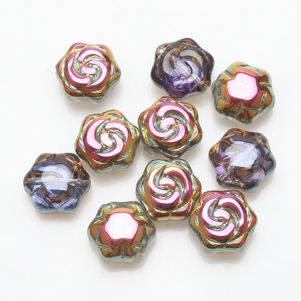 Electroplated Rose Glass Beads 16mm Transparent Iridescent 20pcs 7