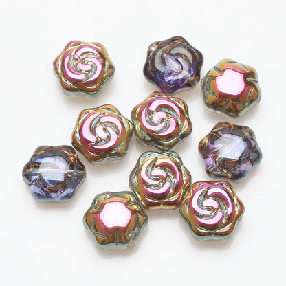 Electroplated Rose Glass Beads 16mm Transparent Iridescent 20pcs 7