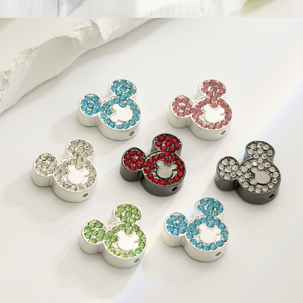 Double Sided Mickey Head Rhinestone Beads 11x16mm Zinc Alloy 10pcs