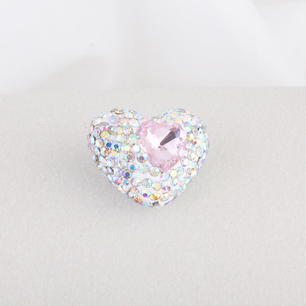 Rhinestone Heart Clay Beads 24mm White Sparkling Center 6pcs 14