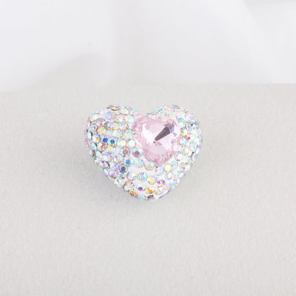 Rhinestone Heart Clay Beads 24mm White Sparkling Center 6pcs 14