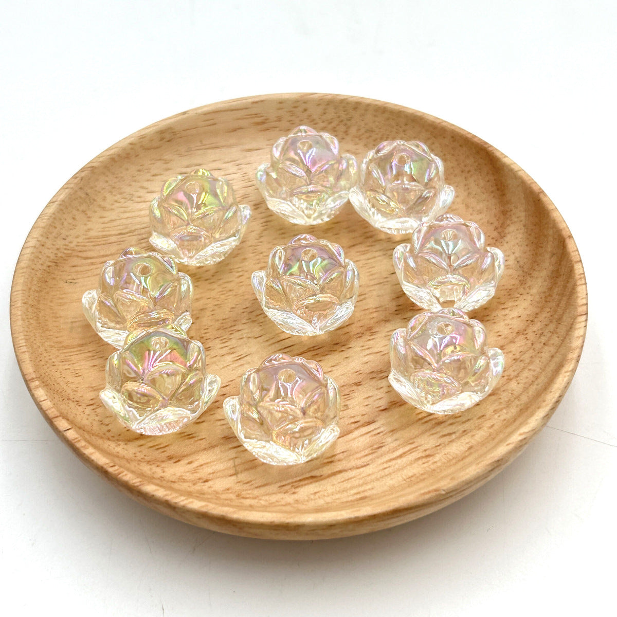 UV Plating Lotus Acrylic Beads 21mm Transparent Glossy 5pcs 3