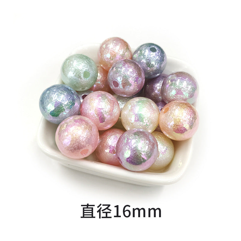 Plating Round Acrylic Beads 16mm Iridescent Wrinkle Texture 50pcs 11