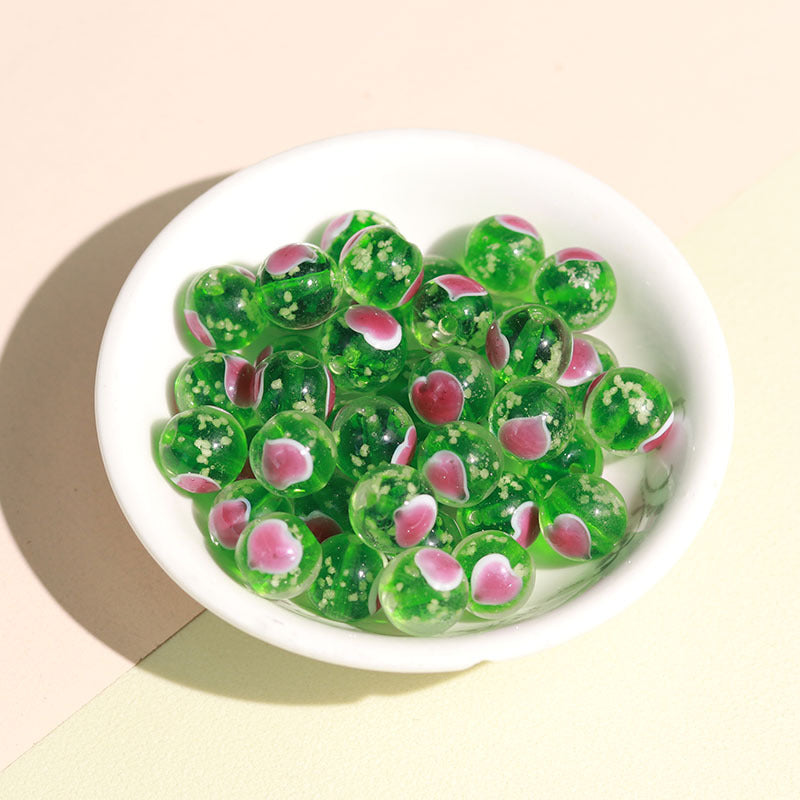 Lampwork Glass Beads Heart 10mm Glow In The Dark Painted 50pcs 11