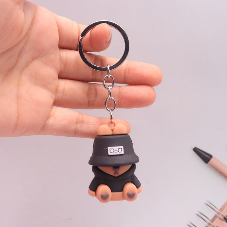 Silicone Dog Keychain with Colorful Fisherman Hat Charm 3