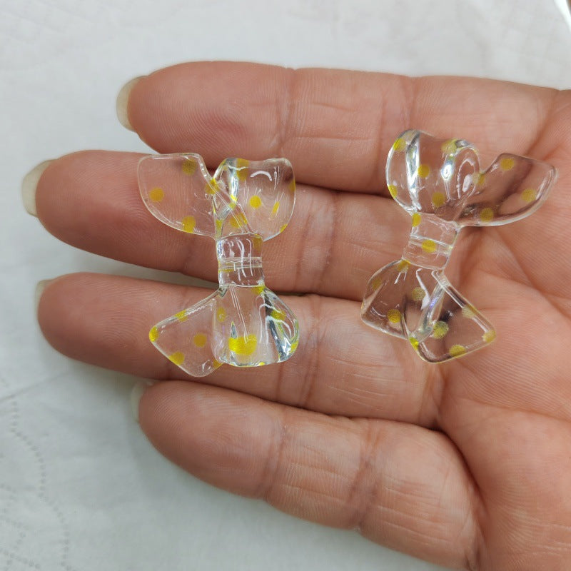 Transparent Bow Acrylic Beads 31mm Polka Dotted Colorful 100pcs 7