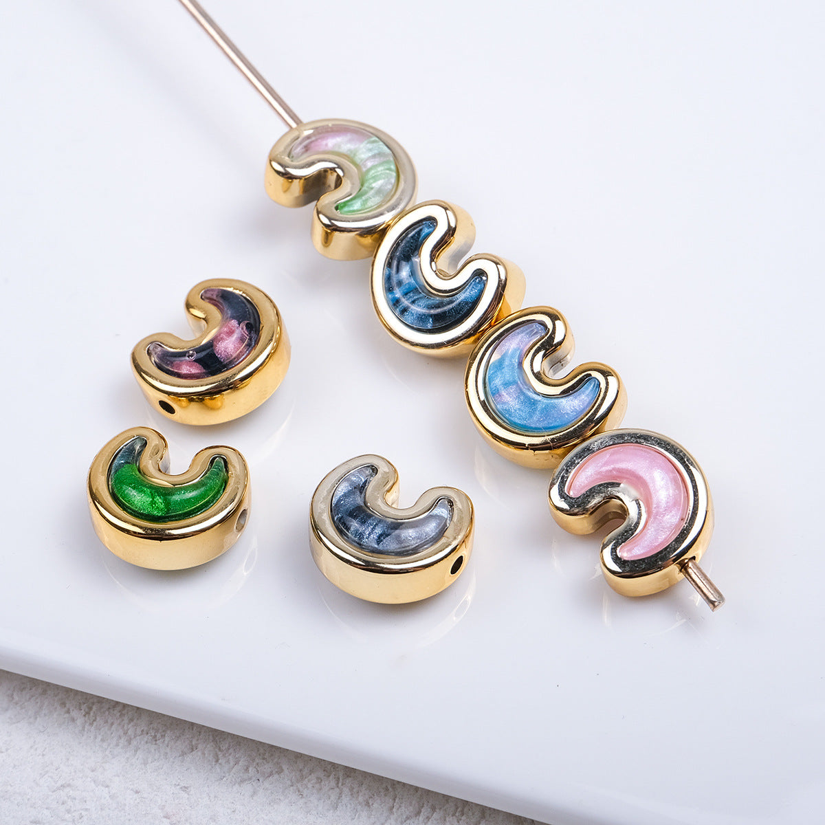 Opal Embedded Butterfly Moon Acrylic Beads 11-15mm Mixed Shapes 50pcs 5