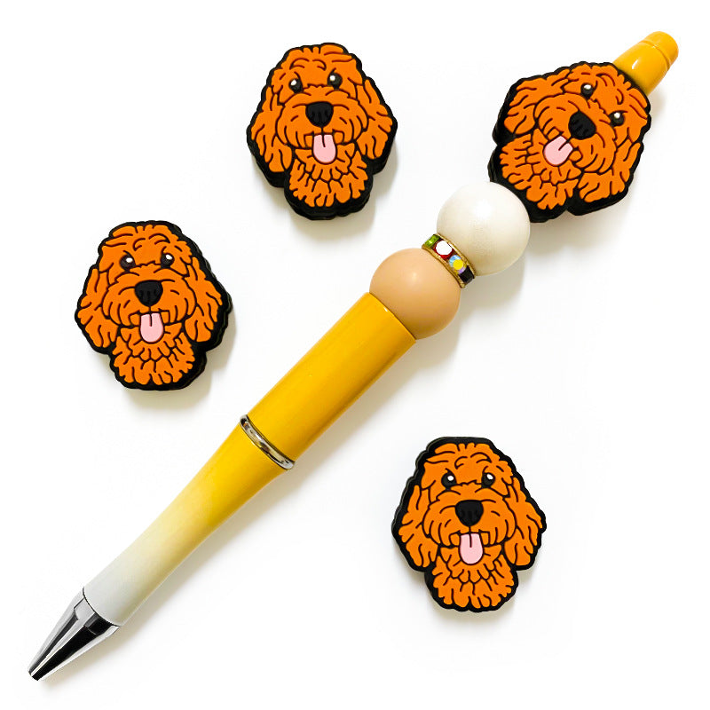 Silicone Focal Beads Teddy Dog Tongue Out Orange 20pcs 4