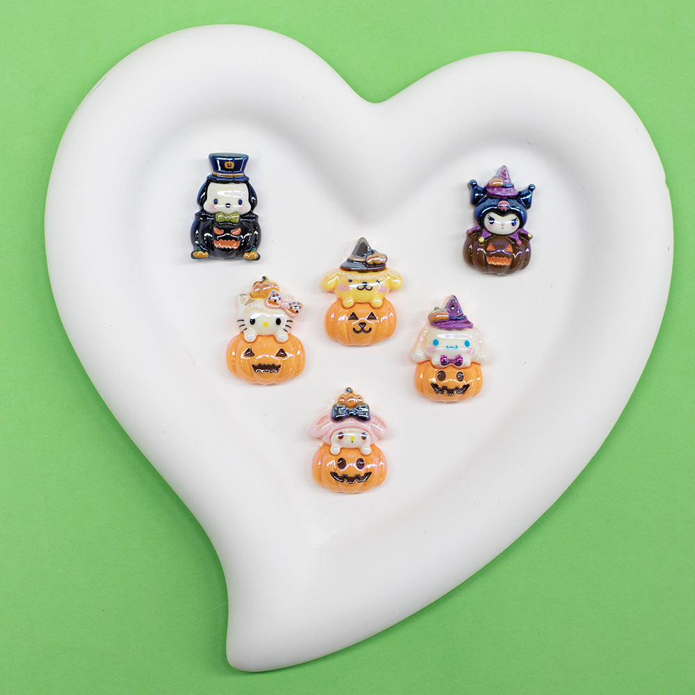 Plating Halloween Jack-O'-Lantern Resin Beads Glossy Sanrio 10pcs 3