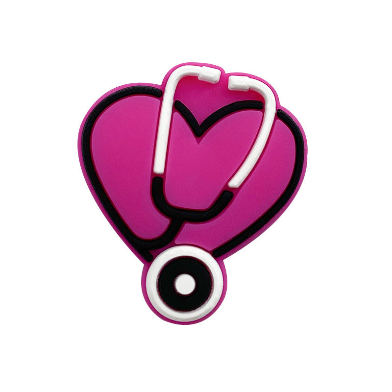 Silicone Focal Beads Nurse Heart With Stethoscope Design 10pcs 4