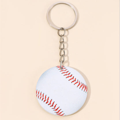 Wooden Baseball Keychain White Round Sports Ball Design 5
