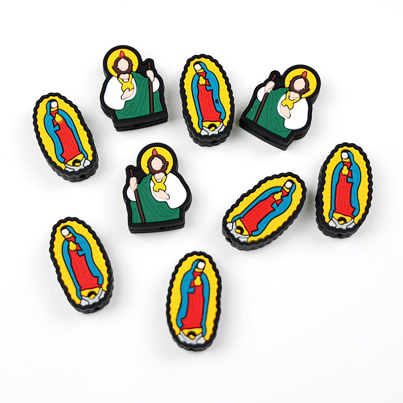 Silicone Focal Beads Religious Jesus Virgin Mary Detailed Figures 10pcs 5