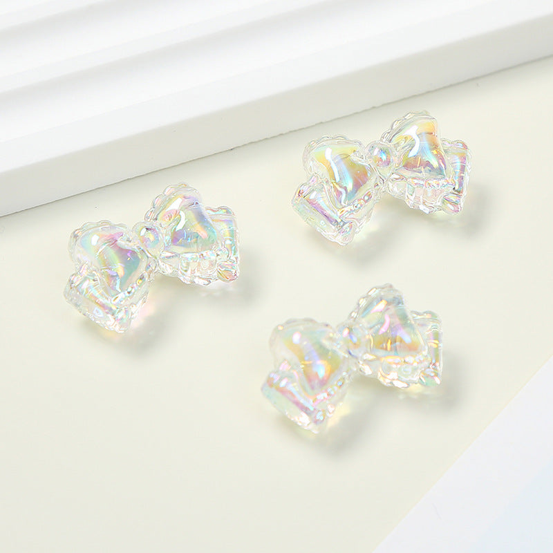 Transparent Ribbon Double Bow Acrylic Beads 15x25mm UV Plated 10pcs 5