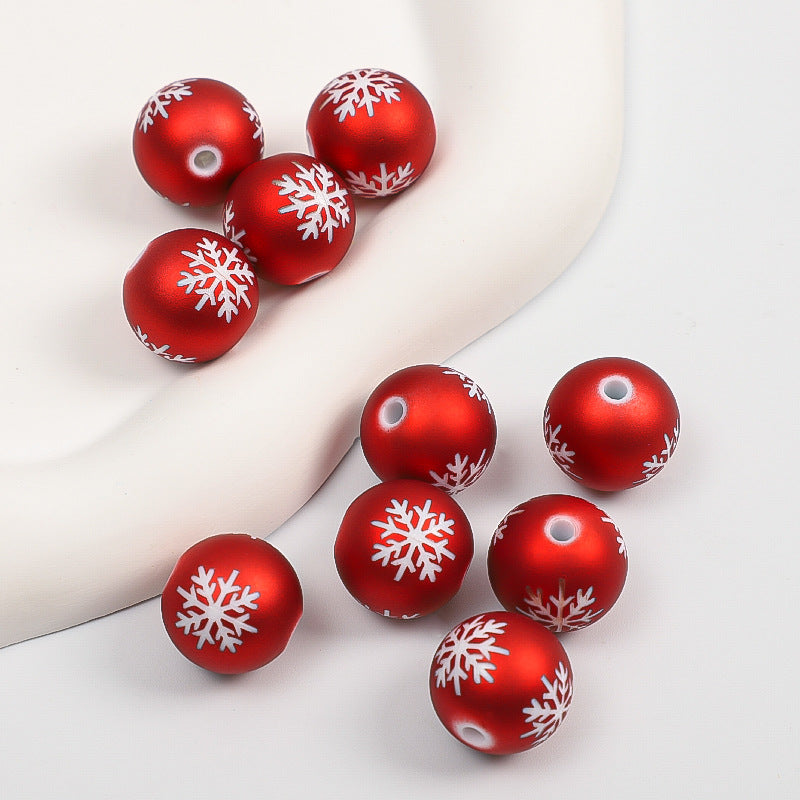Rubberized Spray Painted Snowflake Acrylic Beads 16mm Christmas 100pcs 8