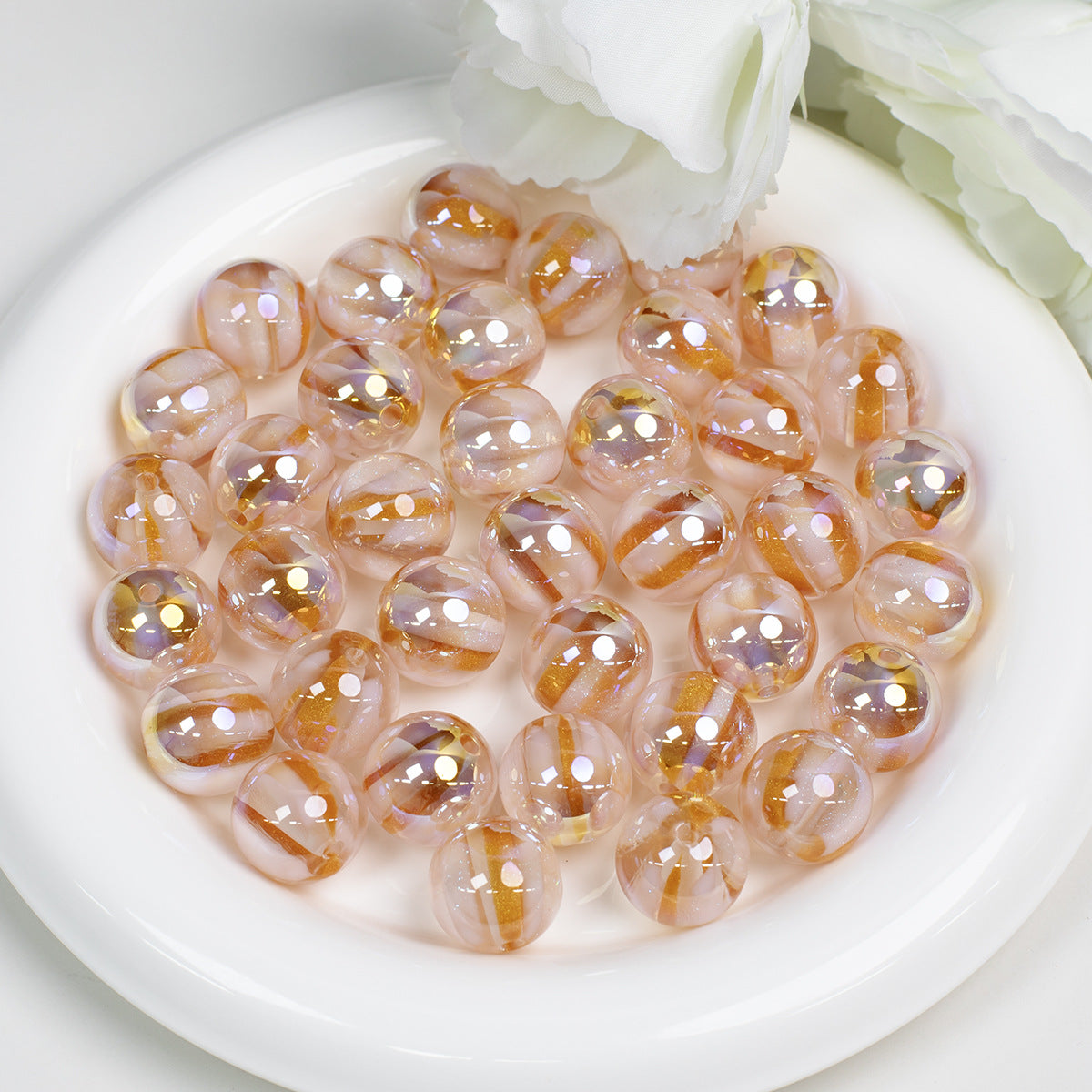 Gild Striped Resin Beads 16mm Round Multicolor 10pcs 7