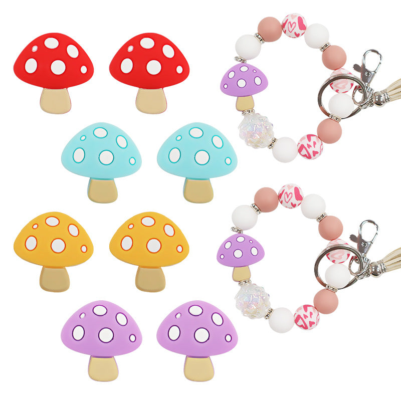 Silicone Focal Beads Mushroom Toadstool White Spots 20pcs 5
