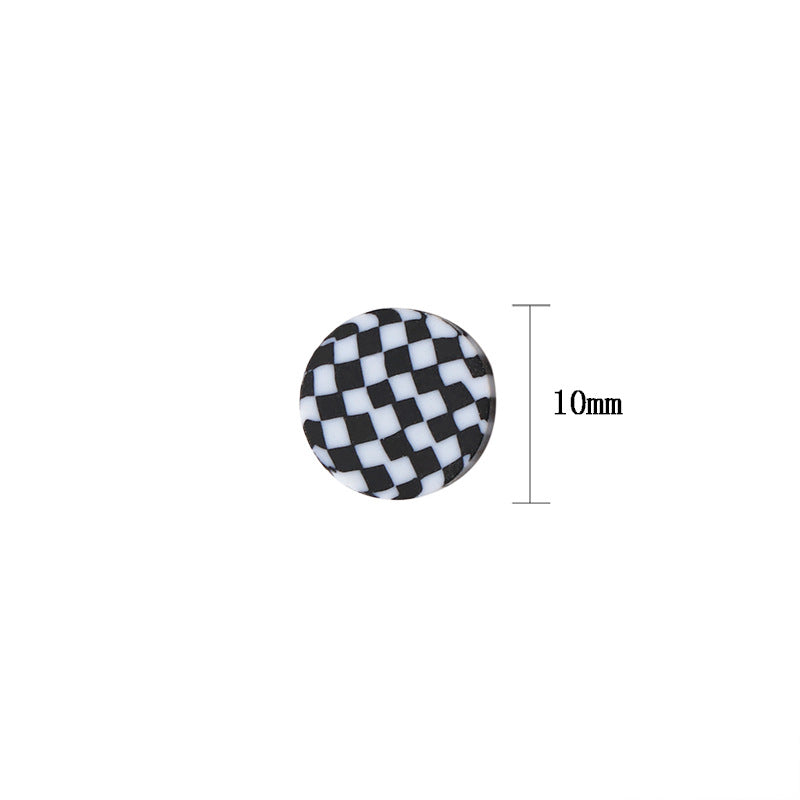Round Clay Beads 10mm Black White Checkerboard Polymer 100pcs 3