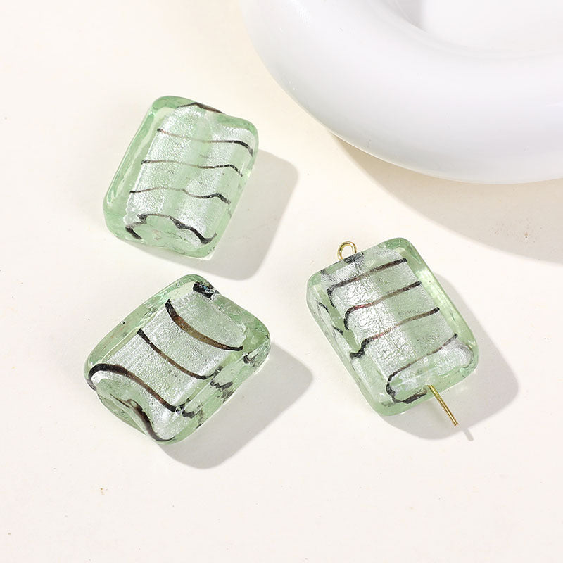 Lampwork Rectangular Glass Beads 20mm Silver Foil Striped 5pcs 8