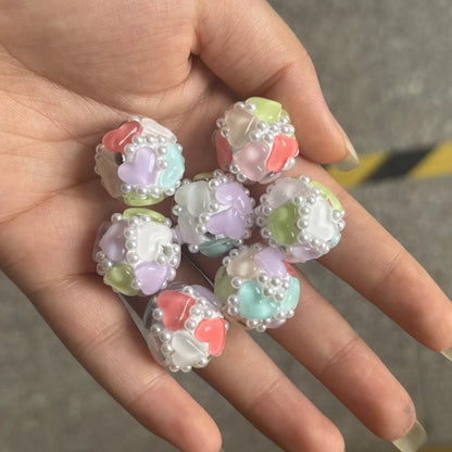 Embellished Bubblegum Beads 20mm Pearl Heart Cluster Assorted Colors 2pcs 12