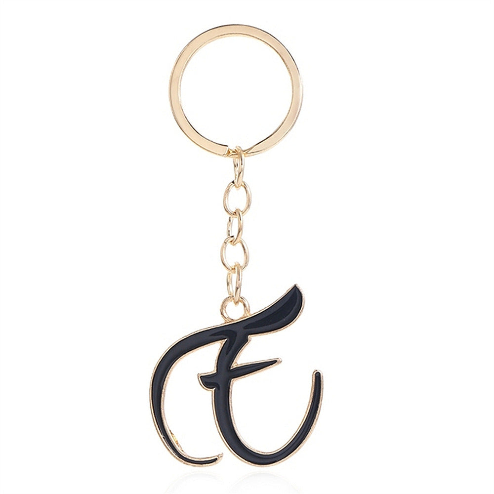 Metal Fashion Letter Keychain Black and Gold Script Design 35