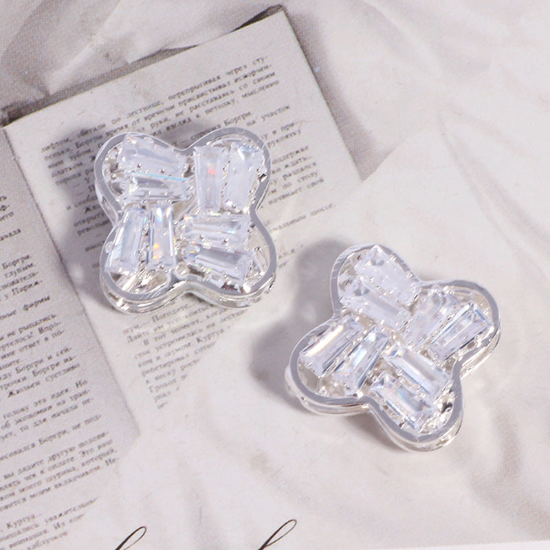 Rhinestone Paved Four-leaf Clover Rhinestone Beads 16mm Alloy 3pcs 7