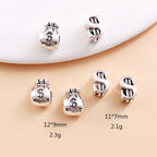 Money Bag and Dollar Sign Metal Beads 12mm Silver Tone Large Hole 30pcs 2