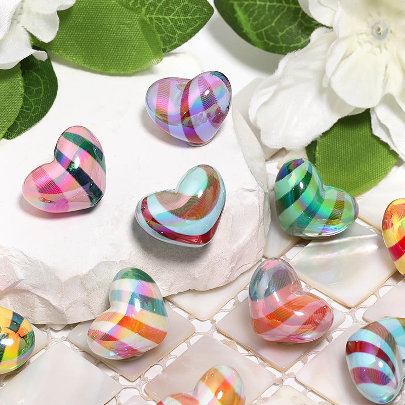UV Plating Heart Acrylic Beads 19mm Rainbow Striped 50pcs 4