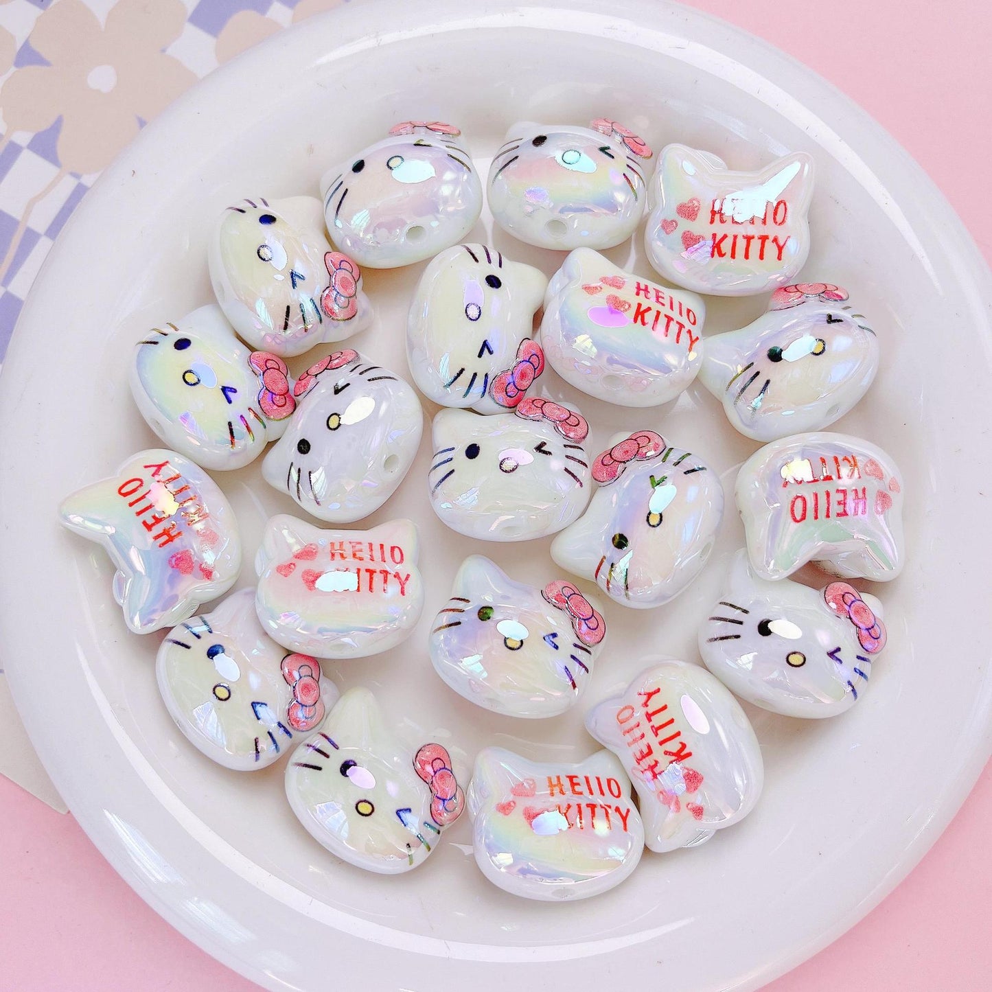 UV Plating Hello Kitty Acrylic Beads 20x22.5x17mm Glossy 5pcs 7