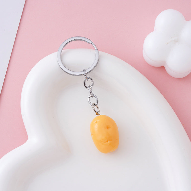 Resin Potato Food Keychain Mustard Yellow Playful Design 3