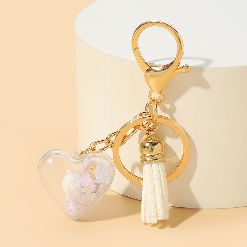 Acrylic Rainbow Pearl Heart Keychain with Pastel Beads and Green Tassel 6