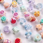 Hand Painted Heart and Flower Acrylic Beads 18-20mm Pastel Enamel 10pcs