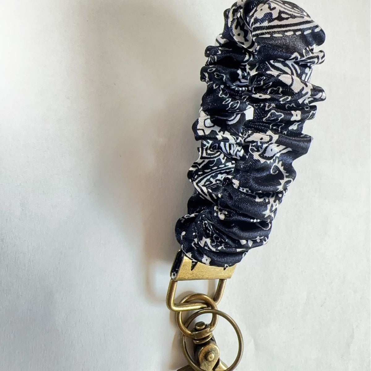 Plaid and Dotted Fabric Scrunchie Keychain with Vintage Brass Clasp 2pcs 12