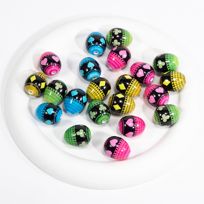 Easter Heart Egg Acrylic Beads 20mm Plaid Pattern 10pcs 5