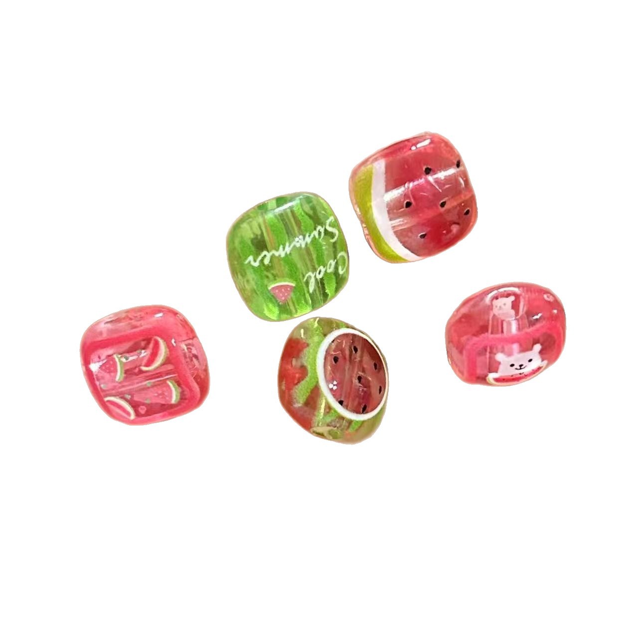 Transparent Square Acrylic Beads 16mm Watermelon Bear Designs 10pcs 2