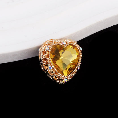 Double-Sided Heart Rhinestone Beads 22mm Alloy Encrusted 10pcs 42