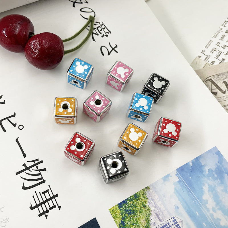 Silver Mirror Mickey Head Acrylic Square Beads 14mm 10pcs 4